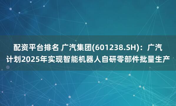 配资平台排名 广汽集团(601238.SH)：广汽计划2025年实现智能机器人自研零部件批量生产
