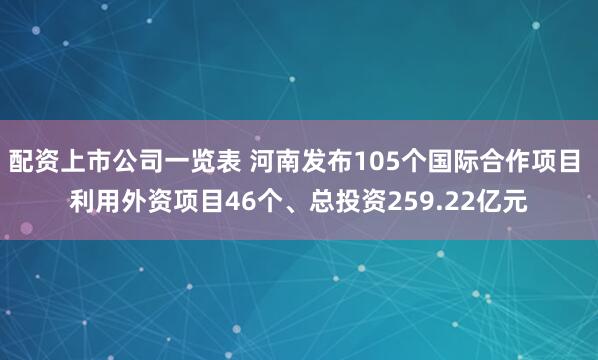 配资上市公司一览表 河南发布105个国际合作项目 利用外资项目46个、总投资259.22亿元
